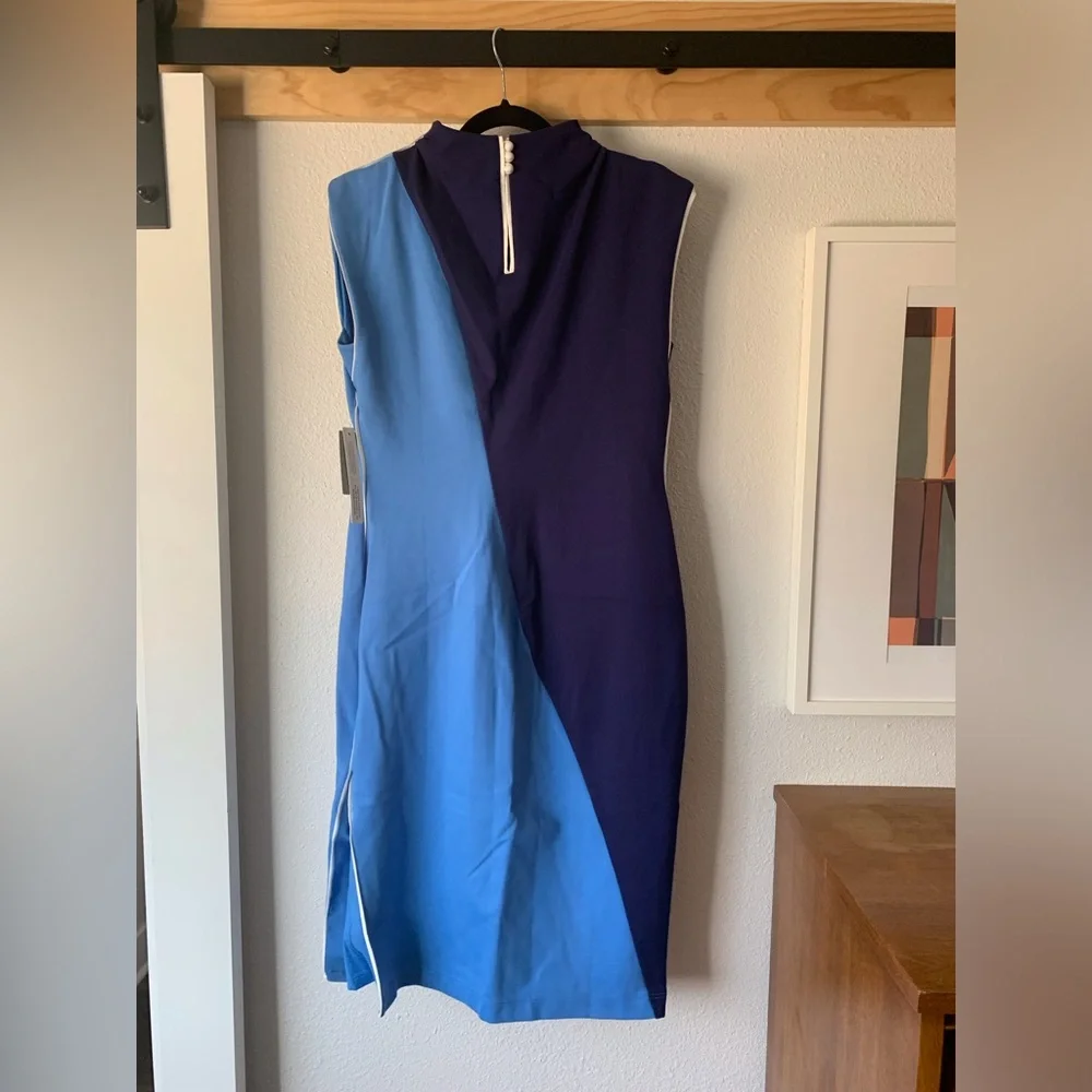 NWT Anthropologie Maeve Muscle Colorblock Midi Dress in BLUE, Size LP - Picture 6 of 6